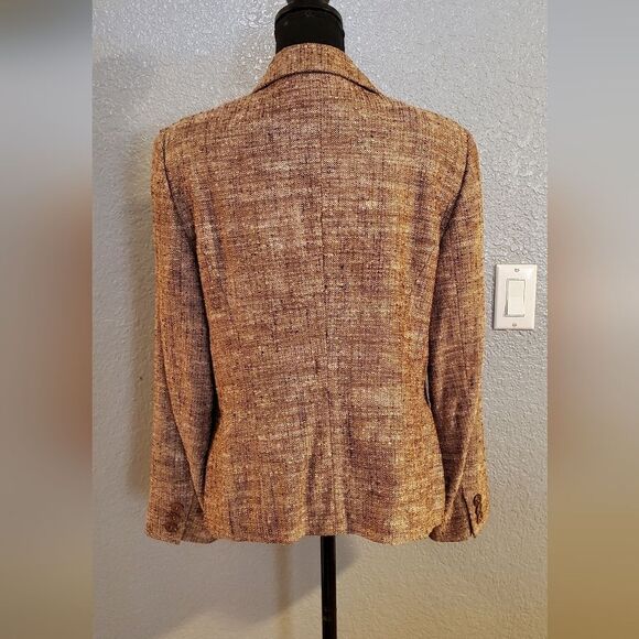 Escada Brown Mauve Tweed Blazer EU 42 Silk Linen Button Up Jacket - Picture 7 of 11
